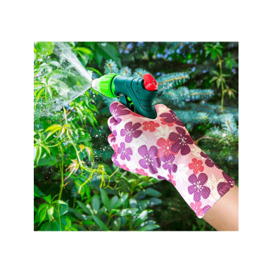 Sodo pirštinės , poliesteris, gėlių raštas, 8 dydžio 2