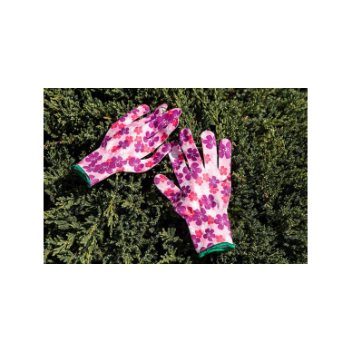 Sodo pirštinės , poliesteris, gėlių raštas, 8 dydžio 3