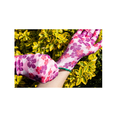 Sodo pirštinės , poliesteris, gėlių raštas, 8 dydžio 6