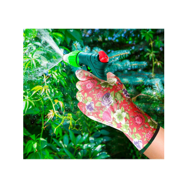 Sodo pirštinės su PU danga, rožių raštas, 7 dydžio 1