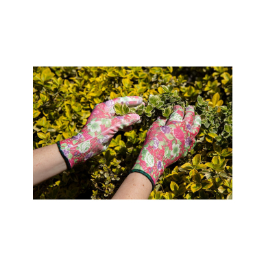 Sodo pirštinės su PU danga, rožių raštas, 8 dydžio 4