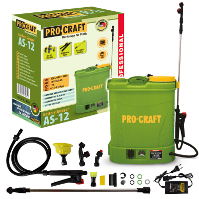 Akumuliatorinis sodo purkštuvas Procraft AS-12, 18 V, 8 Ah