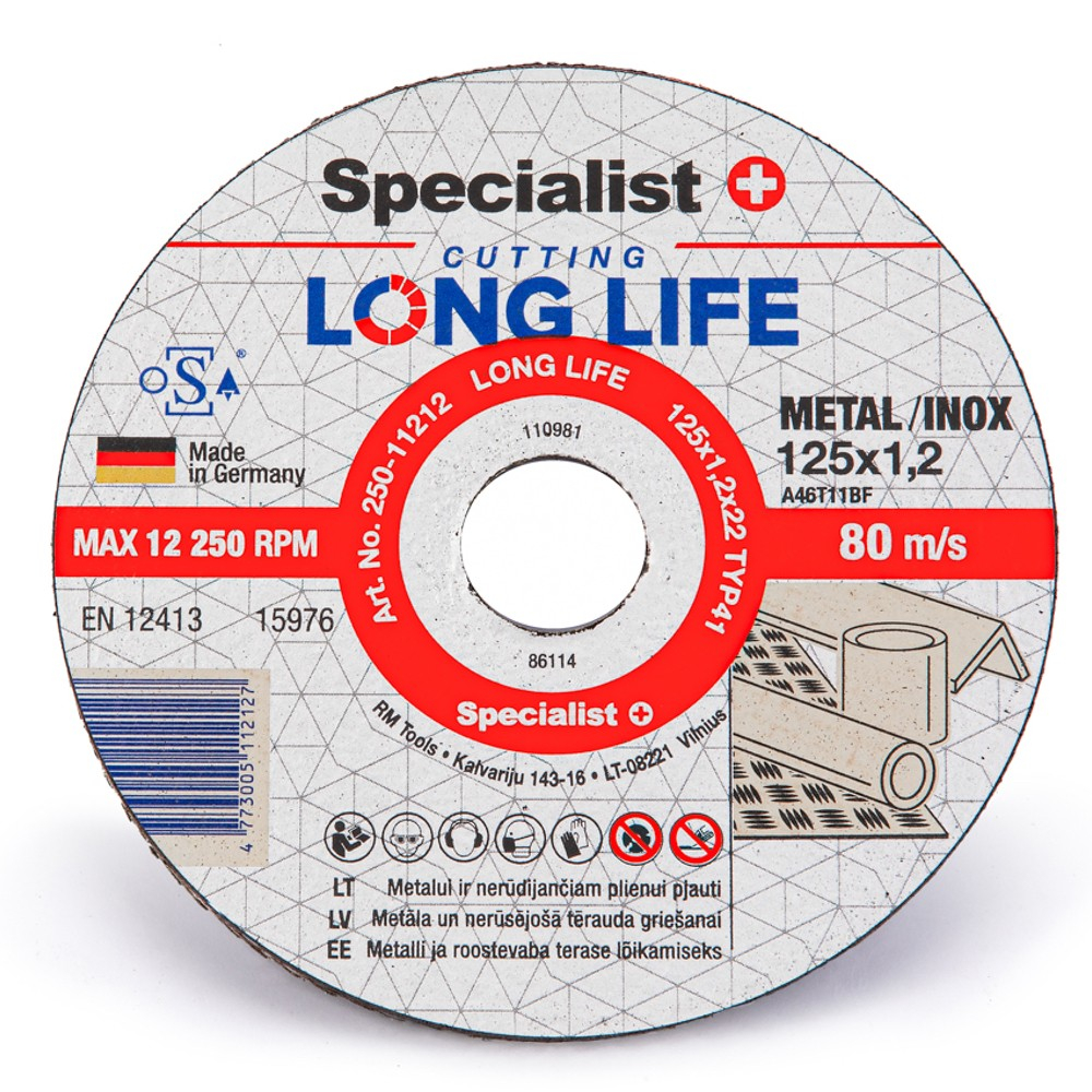 SPECIALIST+ metalo pj.diskas LONG LIFE, 125x1.2x22 mm SPECIALIST+ metalo pj.diskas LONG LIFE, 125x1.2x22 mm