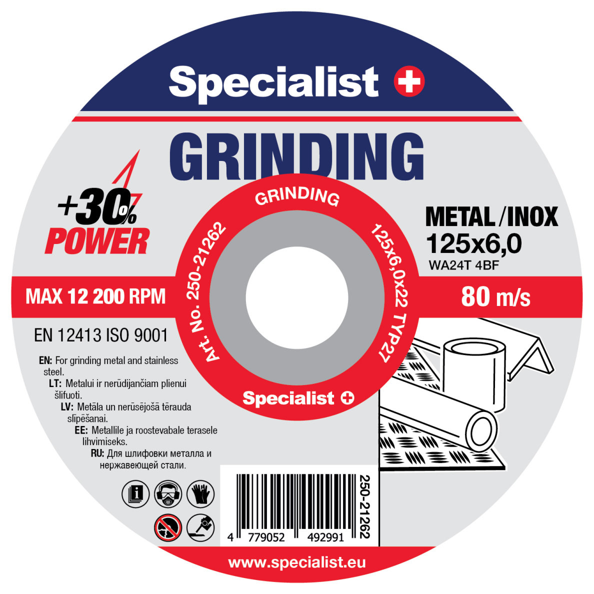 SPECIALIST+ šlifavimo diskas GRINDING, 125x6x22 mm