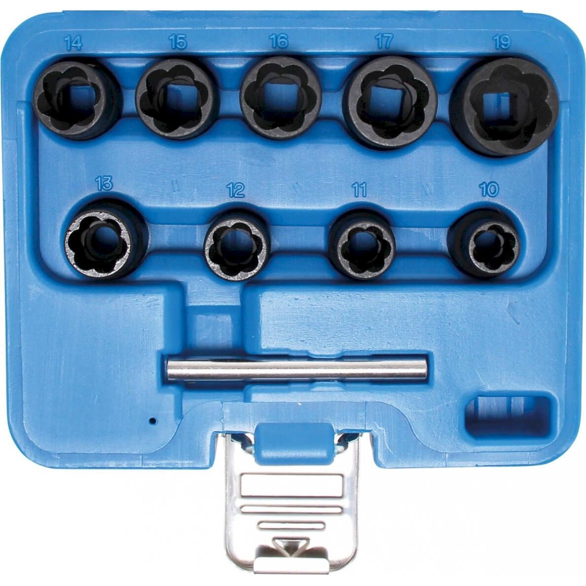 Specialus galvučių rinkinys / sraigtiniai ištraukikliai | 10 mm (3/8") | 10 - 19 mm | 10 vnt. (5265) Specialus galvučių rinkinys / sraigtiniai ištraukikliai | 10 mm (3/8") | 10 - 19 mm | 10 vnt. (5265)