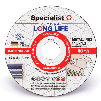 SPECIALIST+ metalo pj.diskas LONG LIFE, 115x1x22 mm SPECIALIST+ metalo pj.diskas LONG LIFE, 115x1x22 mm