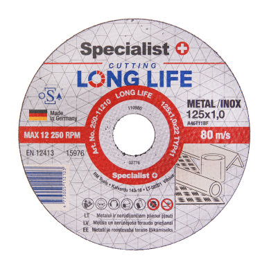 SPECIALIST+ metalo pj.diskas LONG LIFE, 125x1x22 mm SPECIALIST+ metalo pj.diskas LONG LIFE, 125x1x22 mm