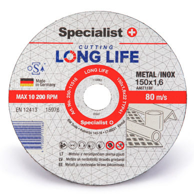 SPECIALIST+ metalo pj.diskas LONG LIFE, 150x1.6x22 mm SPECIALIST+ metalo pj.diskas LONG LIFE, 150x1.6x22 mm