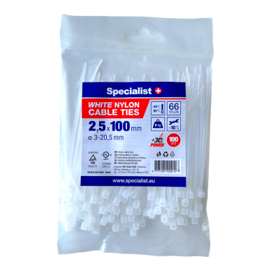 SPECIALIST+ nailon. dirželis, baltas, 2.5x100 mm, 100 vnt. SPECIALIST+ nailon. dirželis, baltas, 2.5x100 mm, 100 vnt.