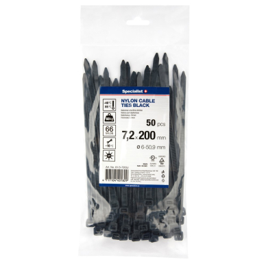SPECIALIST+ nailon. dirželis, juodas, 7.2x200 mm, 50 vnt. 5 SPECIALIST+ nailon. dirželis, juodas, 7.2x200 mm, 50 vnt. 5