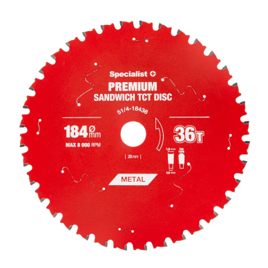 SPECIALIST+ pjovimo diskas Sandwich 184x36Tx20/16mm 1 SPECIALIST+ pjovimo diskas Sandwich 184x36Tx20/16mm 1
