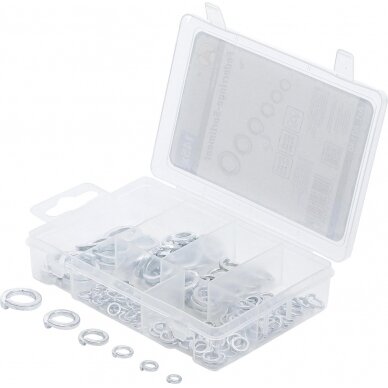 Spyruoklinių tarpinių asortimentas | HSS | M4-M12 | 145 vnt. (88140) Spyruoklinių tarpinių asortimentas | HSS | M4-M12 | 145 vnt. (88140)