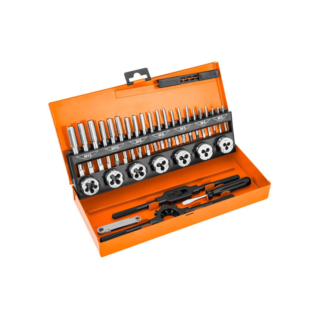 Sriegiklių ir štampų rinkinys, 32 vnt., M3 - M12, HSS, dėkle