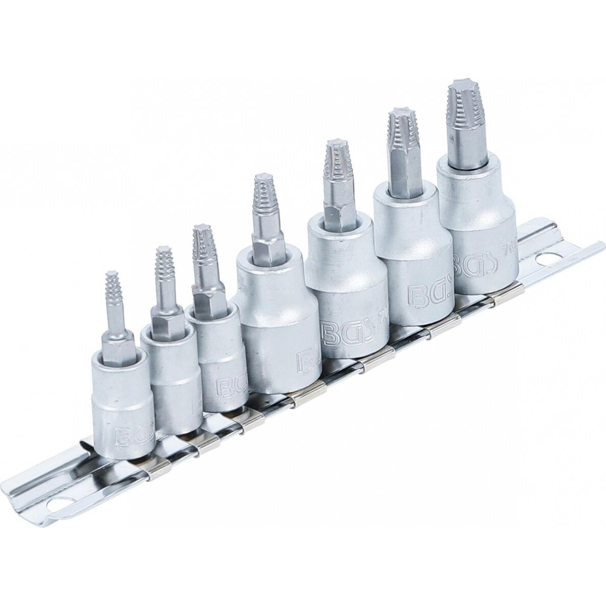 Sraigtiniai ištraukikliai | | 6,3 mm (1/4") / 10 mm (3/8") | pažeistam T-Star (Torx) T10 - T40 | 7 vnt. (7098) Sraigtiniai ištraukikliai | | 6,3 mm (1/4") / 10 mm (3/8") | pažeistam T-Star (Torx) T10 - T40 | 7 vnt. (7098)