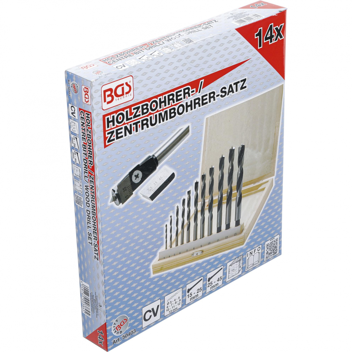 Centrinių grąžtų / medienos grąžtų rinkinys BGS-technic 50403, 14 vnt. 5 Centrinių grąžtų / medienos grąžtų rinkinys BGS-technic 50403, 14 vnt. 5