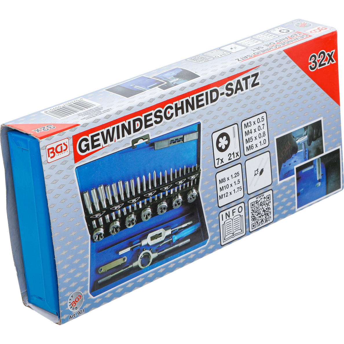 Sriegiklių ir sriegpjovių rinkinys BGS-technic, M3 - M12, 32 vnt. 3 Sriegiklių ir sriegpjovių rinkinys BGS-technic, M3 - M12, 32 vnt. 3