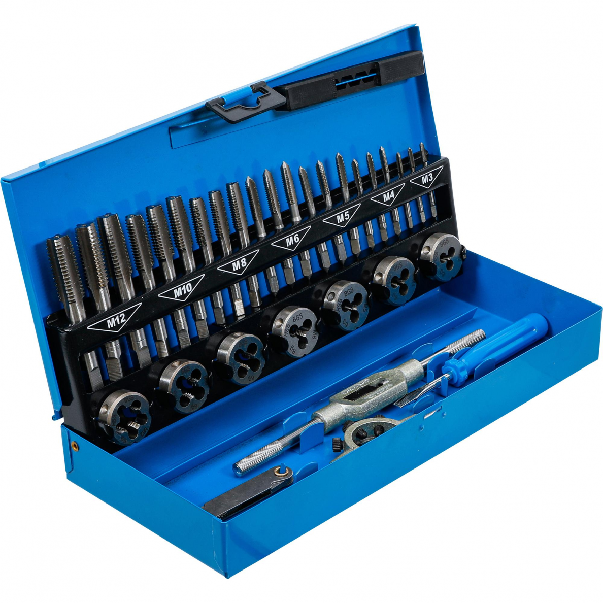 Sriegiklių ir sriegpjovių rinkinys BGS-technic, 32 vnt. Sriegiklių ir sriegpjovių rinkinys BGS-technic, 32 vnt.