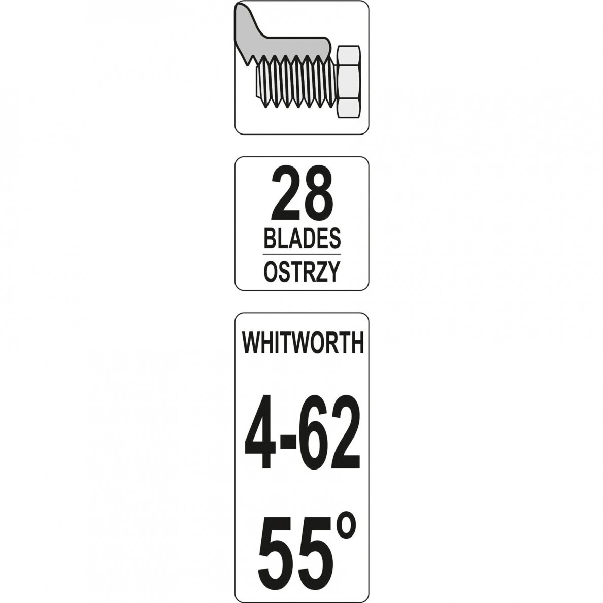Sriegio matuoklis | 28 lapelių | 4 - 62 | colinis (YT-29982) 1 Sriegio matuoklis | 28 lapelių | 4 - 62 | colinis (YT-29982) 1