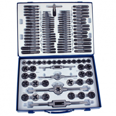 Sriegiklių ir sriegpjovių rinkinys M2 - M18, 110 vnt. Sriegiklių ir sriegpjovių rinkinys M2 - M18, 110 vnt.