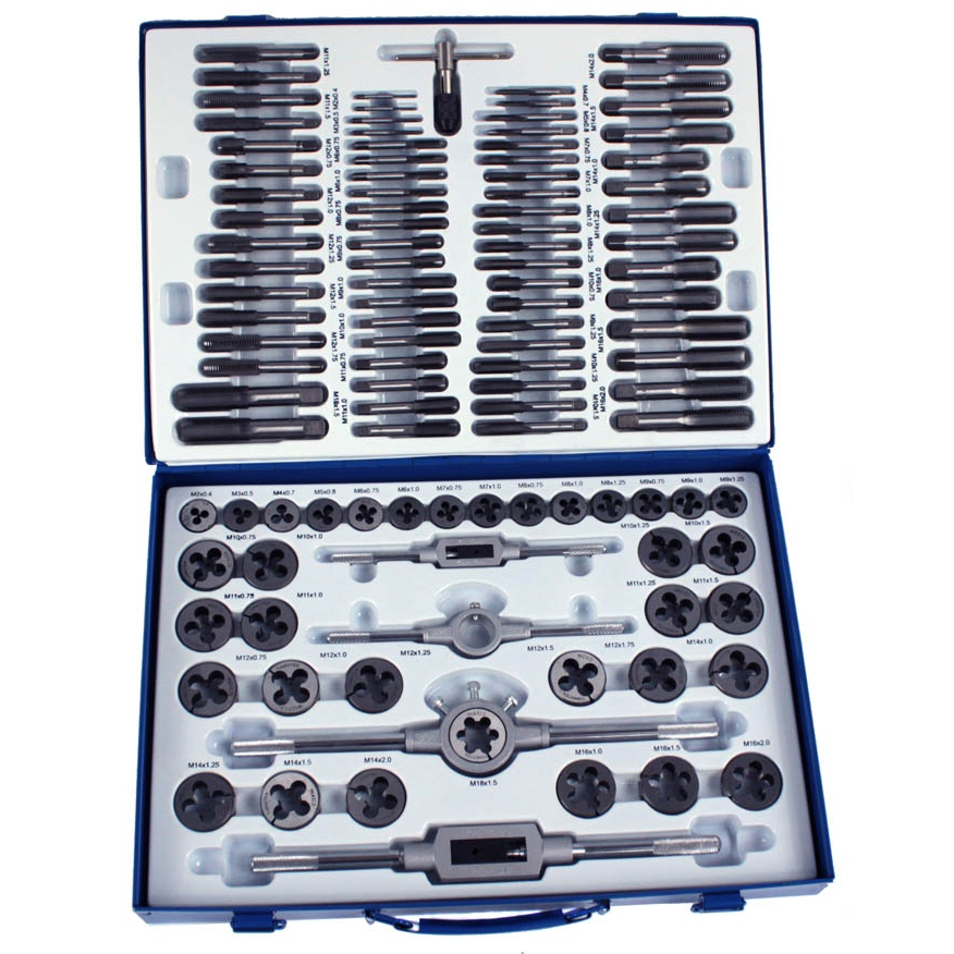 Sriegiklių ir sriegpjovių rinkinys M2 - M18, 110 vnt. Sriegiklių ir sriegpjovių rinkinys M2 - M18, 110 vnt.