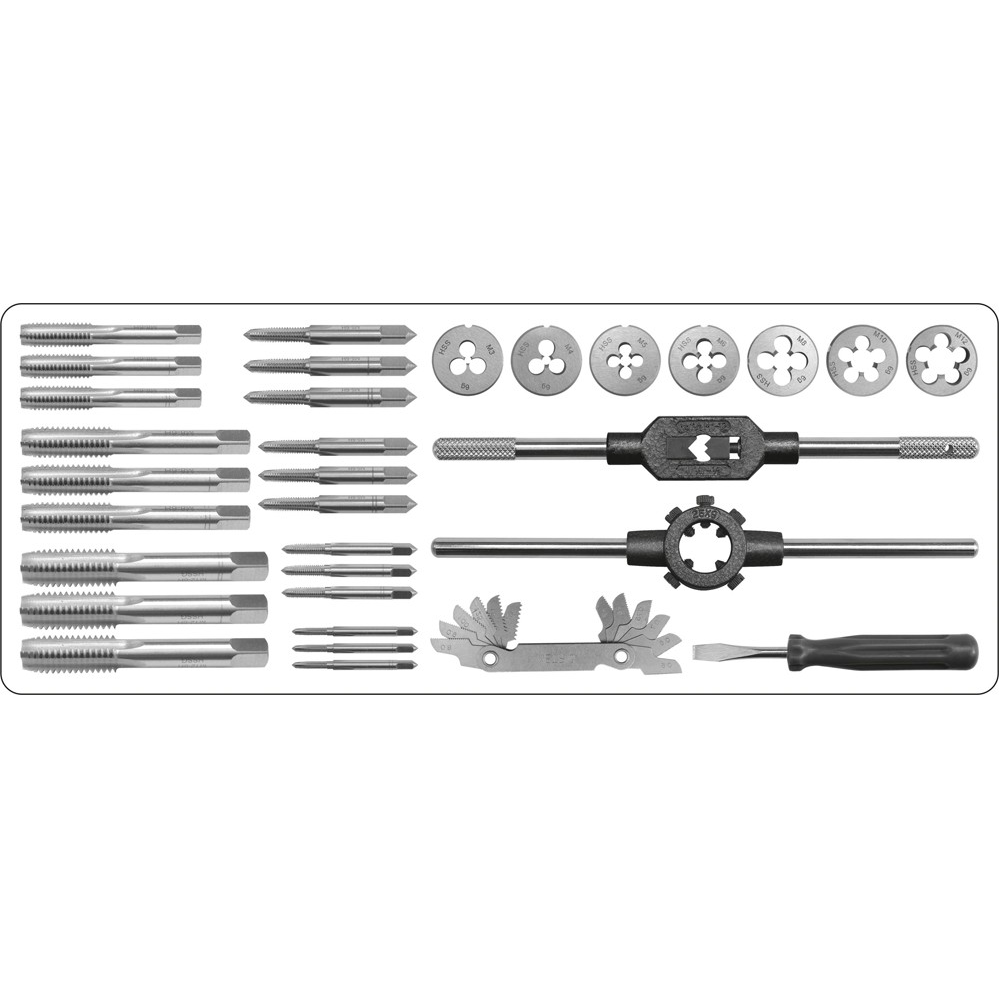 Sriegiklių ir sriegpjovių rinkinys Yato, HSS, М3-М12, 32 vnt. 4 Sriegiklių ir sriegpjovių rinkinys Yato, HSS, М3-М12, 32 vnt. 4