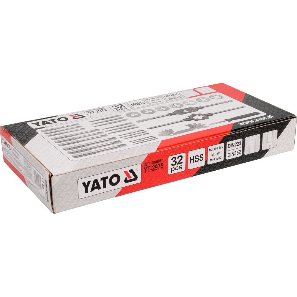 Sriegiklių ir sriegpjovių rinkinys Yato, HSS, М3-М12, 32 vnt. 3 Sriegiklių ir sriegpjovių rinkinys Yato, HSS, М3-М12, 32 vnt. 3