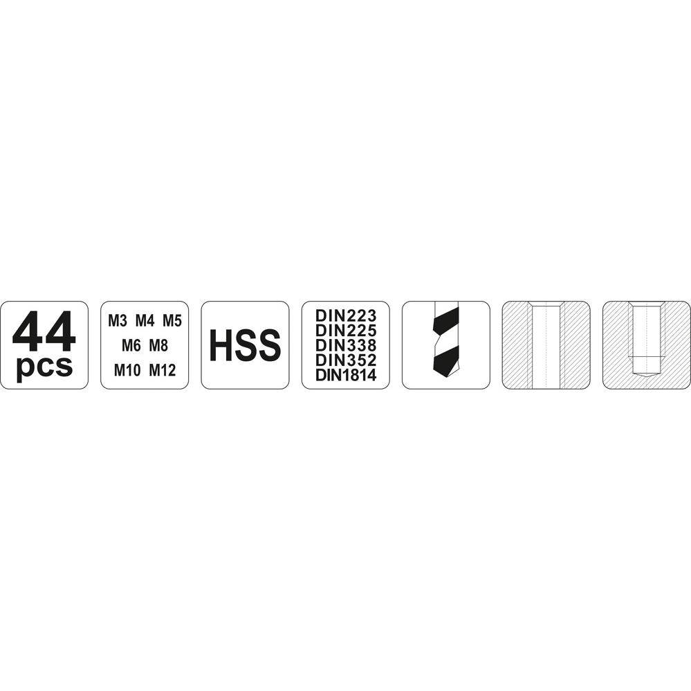 Sriegiklių ir sriegpjovių rinkinys Yato, HSS, М3-М12, 44 vnt. 4 Sriegiklių ir sriegpjovių rinkinys Yato, HSS, М3-М12, 44 vnt. 4
