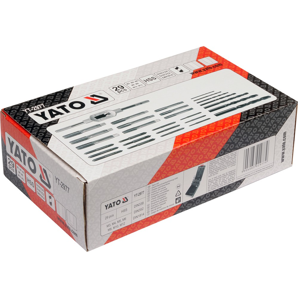 Sriegiklių ir grąžtų rinkinys Yato, HSS, М3-М12, 29 vnt. 2