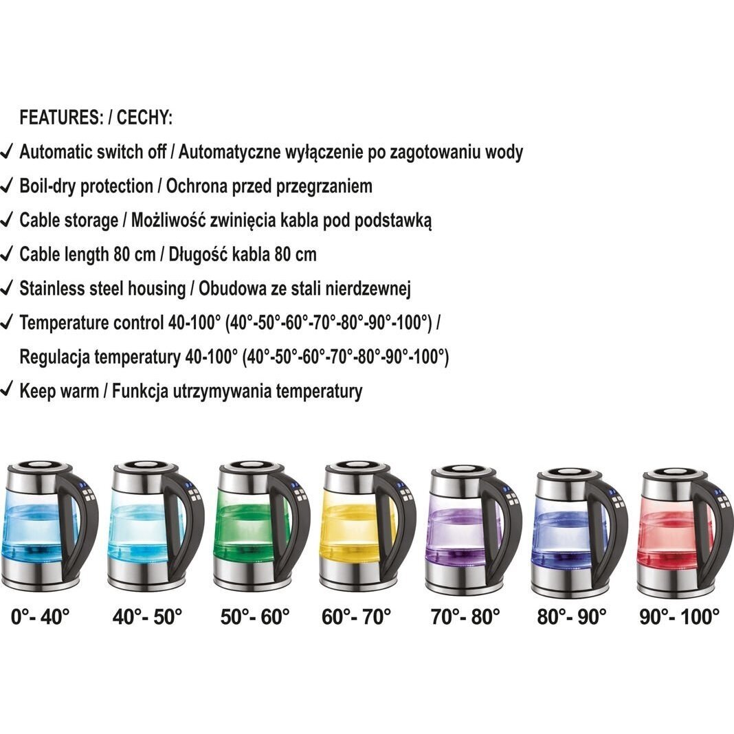 Stiklinis virdulys Lund su LED apšvietimu, 1.7l, 2200W 4 Stiklinis virdulys Lund su LED apšvietimu, 1.7l, 2200W 4