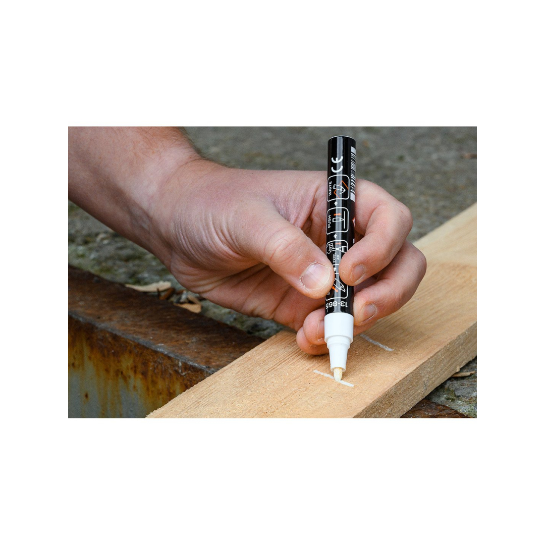 Statybinis žymeklis (markeris), baltas, nuolatinis, atsparus vandeniui, lakuotas, aliuminis, kartotiniai iš 12. 3