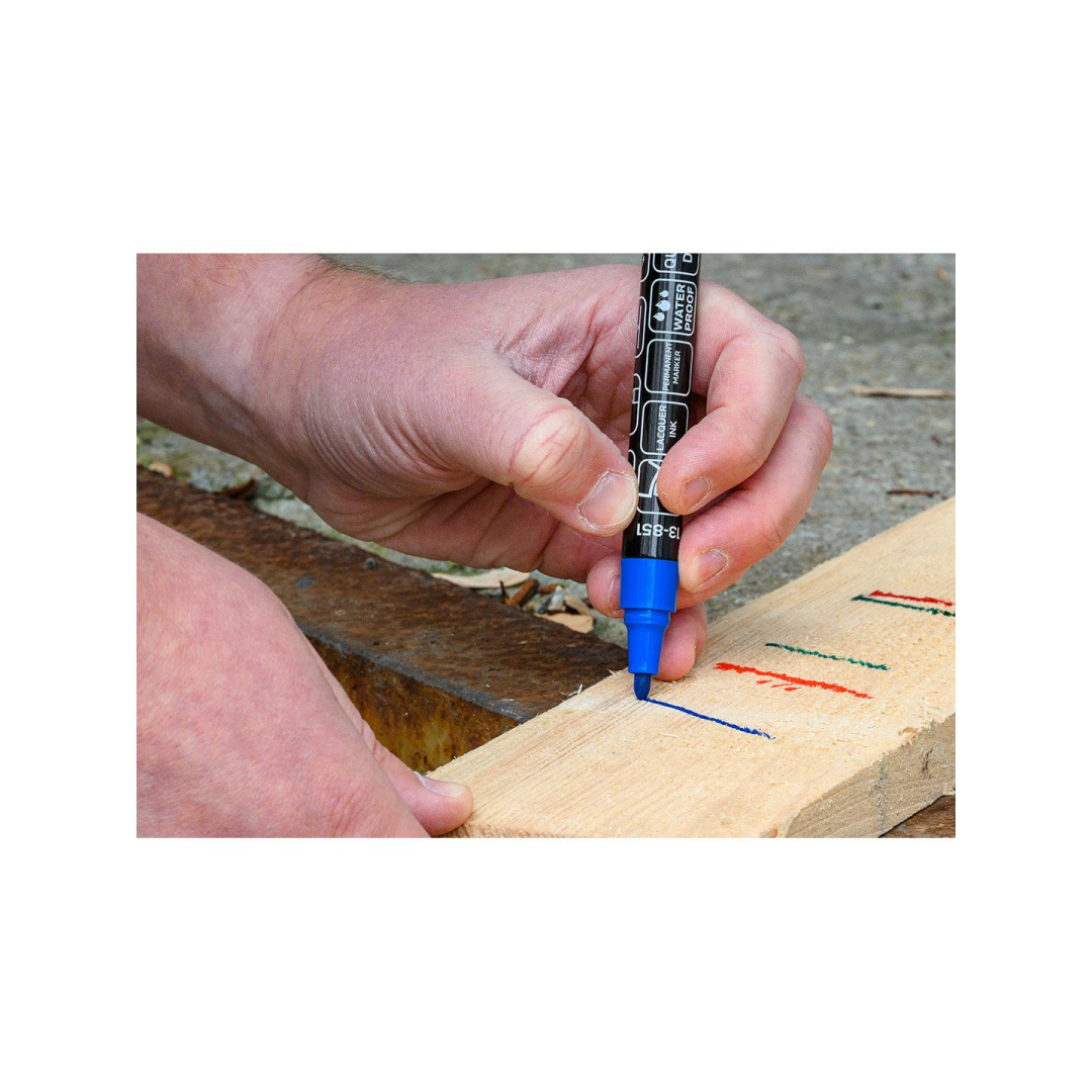 Storas statybinis žymeklis (markeris), 4 spalvos, permanentinis, atsparus vandeniui, lakas, aliuminis, 4 vnt. 6