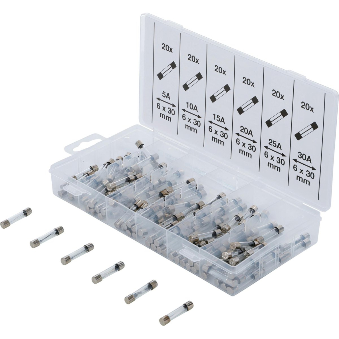 Stiklinių saugiklių asortimentas | 120 vnt. (14125) Stiklinių saugiklių asortimentas | 120 vnt. (14125)