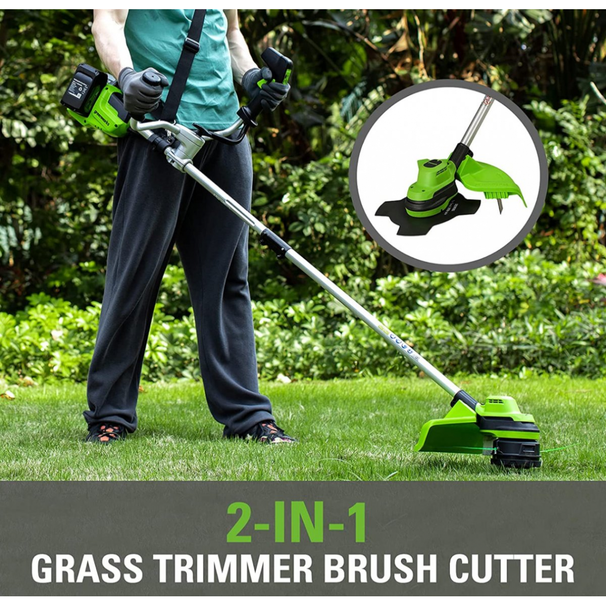 Akumuliatorinis trimeris - žoliapjovė Greenworks GD24X2BCBK4x, 48 V (2X24 V), 2x4,0 Ah 3