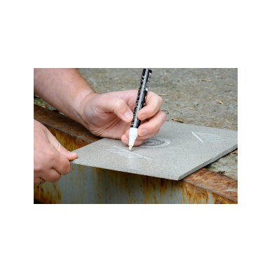 Statybinis žymeklis (markeris), baltas, nuolatinis, atsparus vandeniui, lakuotas, aliuminis, kartotiniai iš 12. 4 Statybinis žymeklis (markeris), baltas, nuolatinis, atsparus vandeniui, lakuotas, aliuminis, kartotiniai iš 12. 4