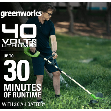 Akumuliatorinis trimeris - žoliapjovė Greenworks G40LTK2, 40 V, 2,0 Ah 6 Akumuliatorinis trimeris - žoliapjovė Greenworks G40LTK2, 40 V, 2,0 Ah 6