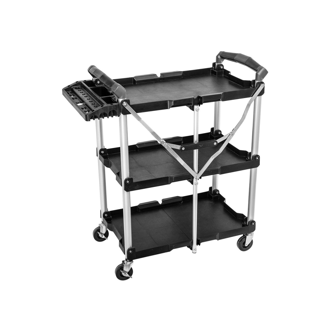 Sulankstomas 75 kg aptarnavimo vežimėlis su įrankių organizatoriumi