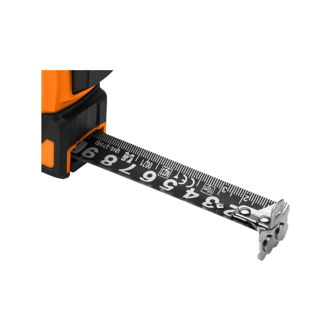 Super Black plieninėruletė 10 m x 25 mm, automatinis užraktas, du stabdymo mygtukai, magnetas 8