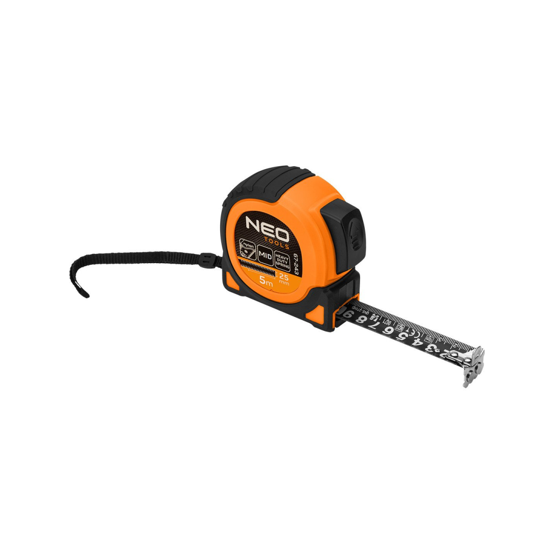 Super Black plieninėruletė 5 m x 25 mm, automatinis užraktas, du stabdymo mygtukai, magnetas