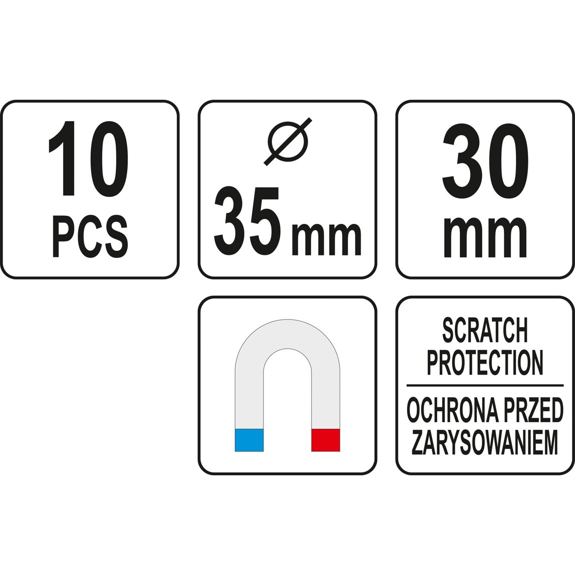 Magnetinių kabliukų rinkinys Yato, 10 vnt 2