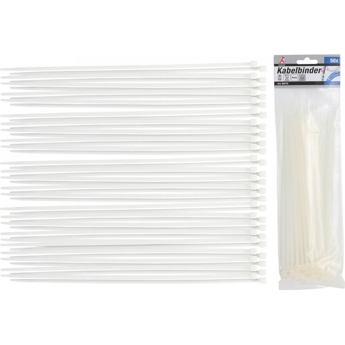 Suveržimo dirželių asortimentas | balti | 4,8 x 250 mm | 50 vnt.. (80770) Suveržimo dirželių asortimentas | balti | 4,8 x 250 mm | 50 vnt.. (80770)