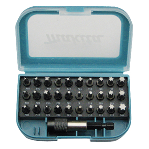 Sukimo antgalių komplektas Makita P-73374, 31 vnt. (PH1;PH2;PH3;PZ1;PZ2,PZ3;T8;T10;T15;T20;T25;T27;T30;T40)