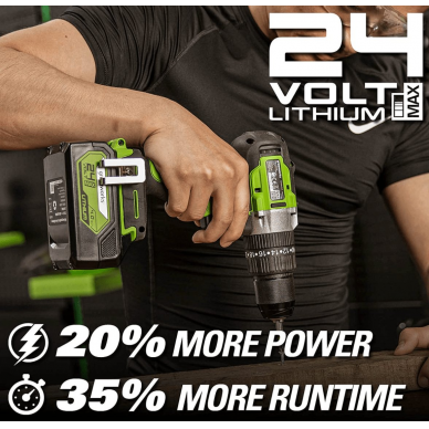 Akumuliatorinis suktuvas-gręžtuvas Greenworks GD24DD60K2, 24 V, 2,0 Ah, 60 Nm 5 Akumuliatorinis suktuvas-gręžtuvas Greenworks GD24DD60K2, 24 V, 2,0 Ah, 60 Nm 5