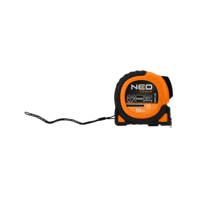 Super Black plieninėruletė 10 m x 25 mm, automatinis užraktas, du stabdymo mygtukai, magnetas 7