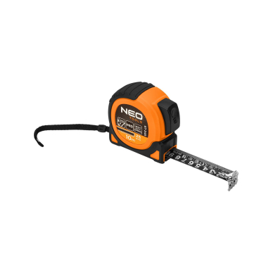 Super Black plieninėruletė 10 m x 25 mm, automatinis užraktas, du stabdymo mygtukai, magnetas Super Black plieninėruletė 10 m x 25 mm, automatinis užraktas, du stabdymo mygtukai, magnetas