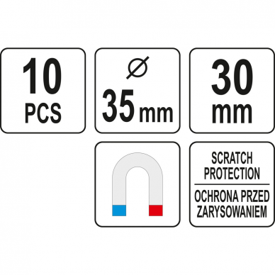 Magnetinių kabliukų rinkinys Yato, 10 vnt 2 Magnetinių kabliukų rinkinys Yato, 10 vnt 2