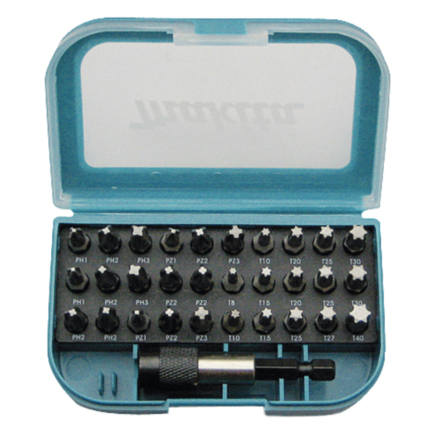 Sukimo antgalių komplektas Makita P-73374, 31 vnt. (PH1;PH2;PH3;PZ1;PZ2,PZ3;T8;T10;T15;T20;T25;T27;T30;T40) Sukimo antgalių komplektas Makita P-73374, 31 vnt. (PH1;PH2;PH3;PZ1;PZ2,PZ3;T8;T10;T15;T20;T25;T27;T30;T40)