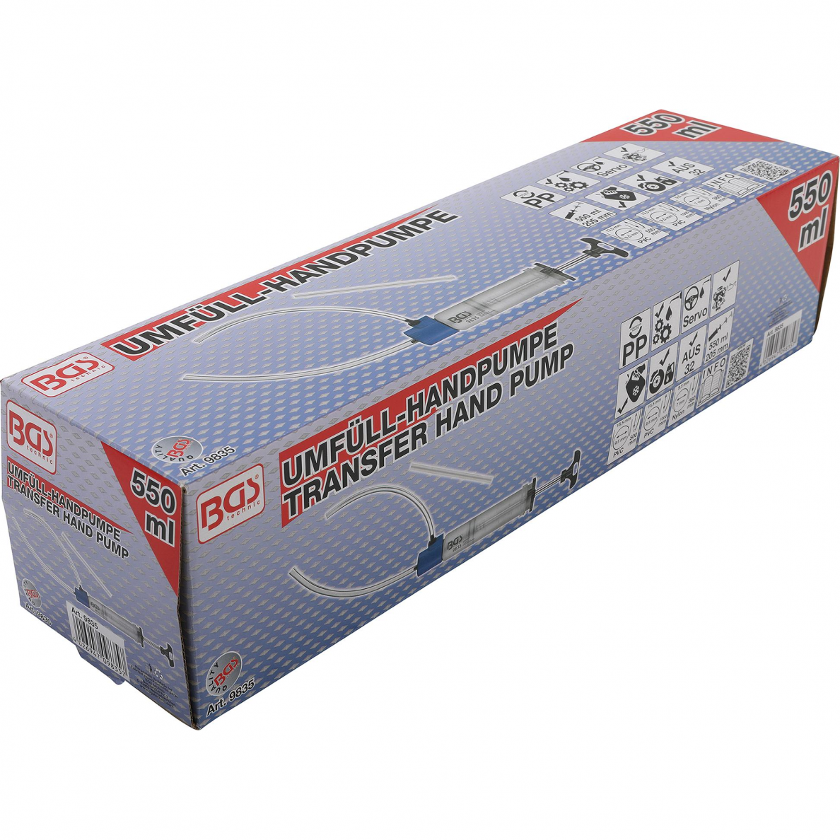 Švirkštas perpompavimui / rankinė pompa BGS-technic, 550 ml 2