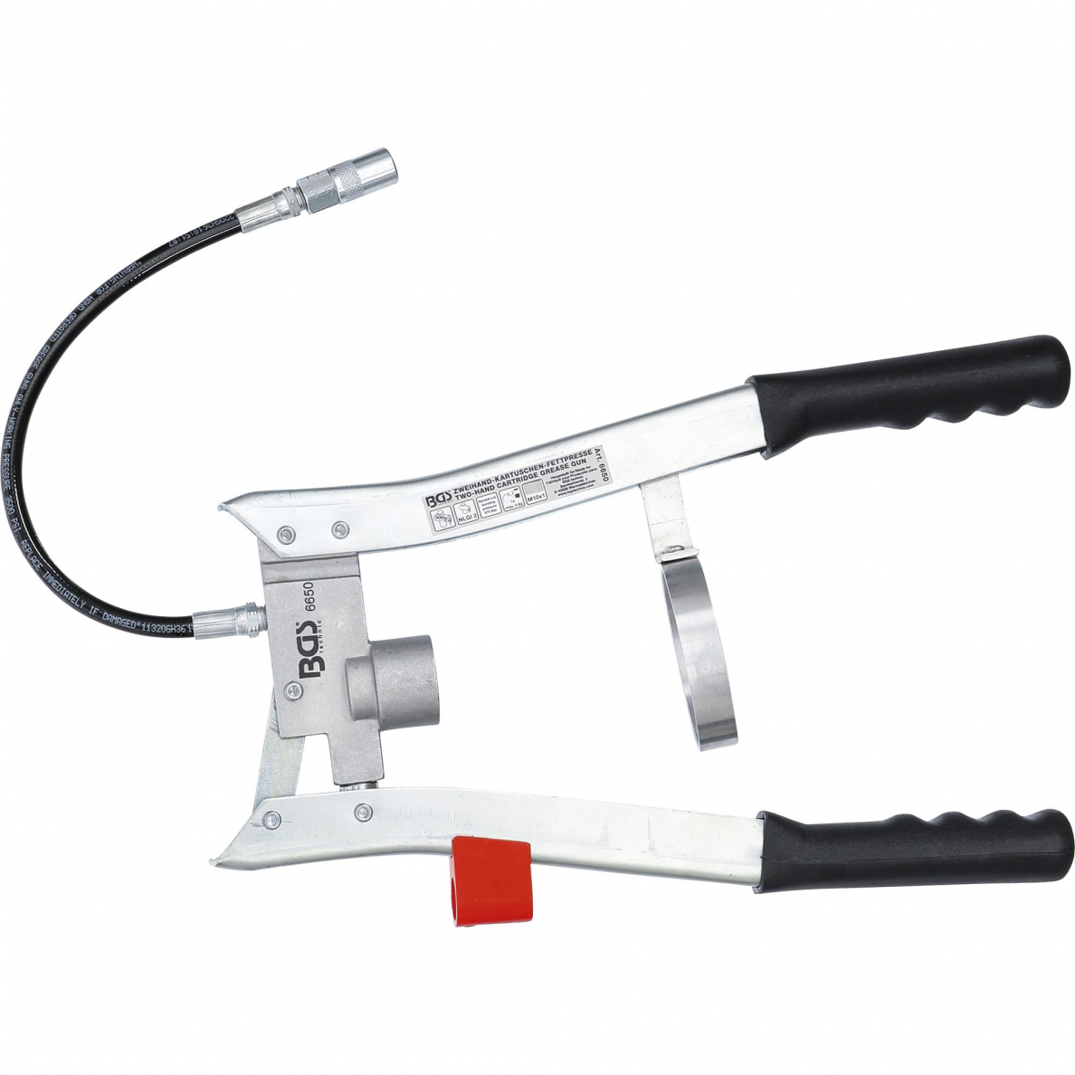 Dviejų rankų tepimo pistoletas BGS-technic, 500 g kasetėms 2 Dviejų rankų tepimo pistoletas BGS-technic, 500 g kasetėms 2