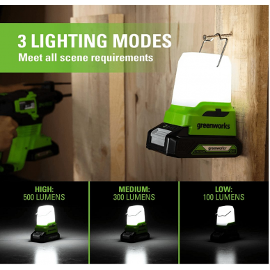 Akumuliatorinis LED šviestuvas Greenworks G24LA500, 24 V, 500 Lm , (tik įrankis) 4