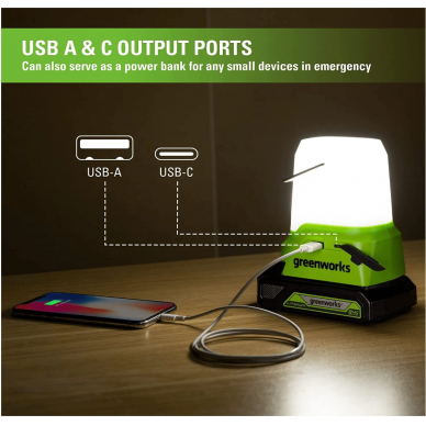 Akumuliatorinis LED šviestuvas Greenworks G24LA500, 24 V, 500 Lm , (tik įrankis) 5 Akumuliatorinis LED šviestuvas Greenworks G24LA500, 24 V, 500 Lm , (tik įrankis) 5